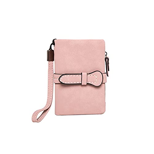 AQQWWER Geldbörsen für Damen Multifunktionale Medium Brieftasche Damen Kordelzug Meiste Leder Reißverschluss Brieftasche mit Handgelenkring Damen (Color : Pink) von AQQWWER