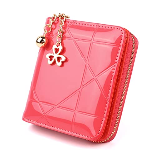 AQQWWER Geldbörsen für Damen New Ladies Patent Leather Case Wallet Girls Coin Purse Women Credit Card Holder Case Short 3 Folding Solid Color Money Bag (Color : Red) von AQQWWER