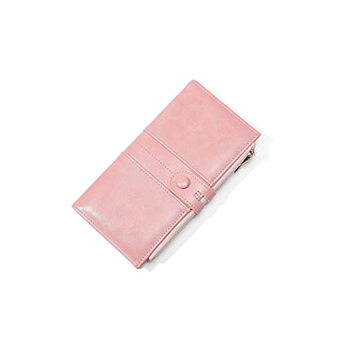 AQQWWER Geldbörsen für Damen Ölwachs Brieftaschen für Frauen Lange Geldbörsen Große Kapazität Doppel Reißverschluss Brieftasche Kupplung Dame Geldbörse (Color : Pink) von AQQWWER