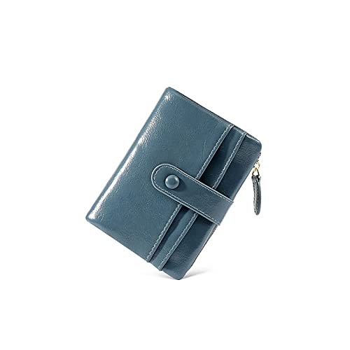 AQQWWER Geldbörsen für Damen Ölwachs Leder Brieftaschen für Frauen Kurze große Kapazität Clutch Geldbörsen Lady Brieftasche (Color : Blue) von AQQWWER