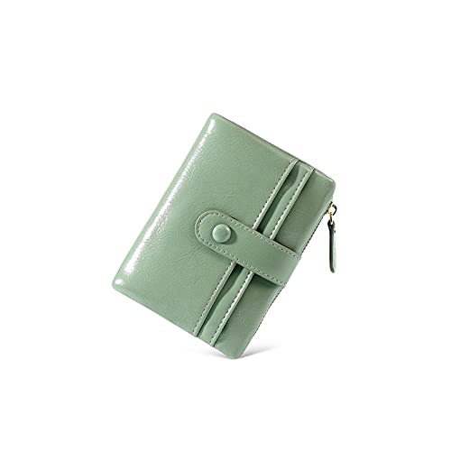 AQQWWER Geldbörsen für Damen Ölwachs Leder Brieftaschen für Frauen Kurze große Kapazität Clutch Geldbörsen Lady Brieftasche (Color : Green) von AQQWWER