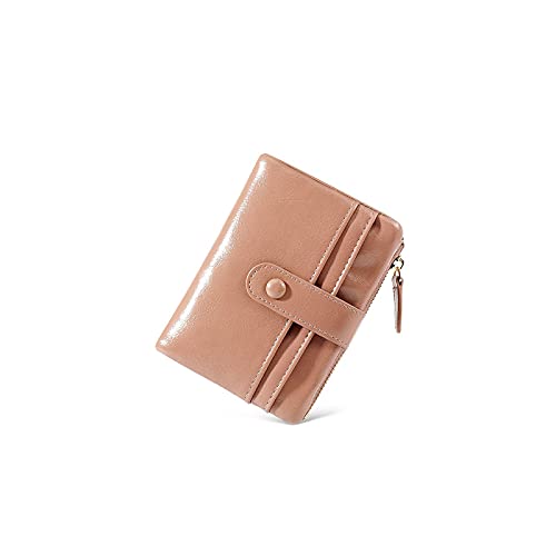 AQQWWER Geldbörsen für Damen Ölwachs Leder Brieftaschen für Frauen Kurze große Kapazität Clutch Geldbörsen Lady Brieftasche (Color : Pink) von AQQWWER