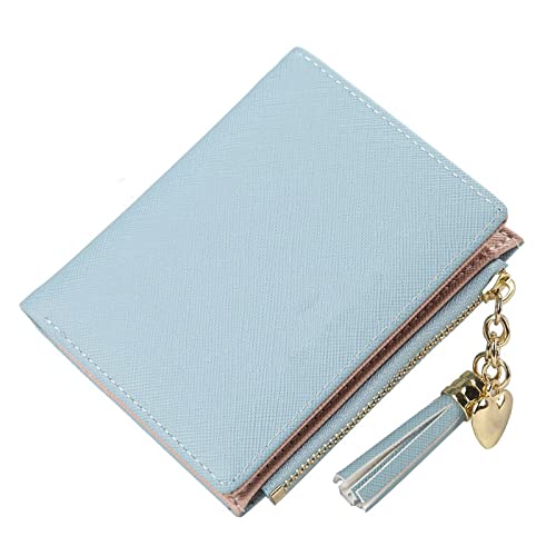 AQQWWER Geldbörsen für Damen Quaste Frauen Brieftasche Kleine niedliche Brieftasche Frauen Kurze Leder Frauen Brieftaschen Reißverschluss Geldbörsen Weibliche Geldbörse Kupplung (Color : Blue) von AQQWWER