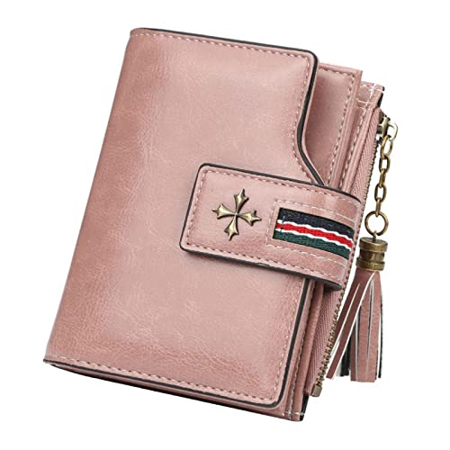 AQQWWER Geldbörsen für Damen Quaste Kurzfrauen Geldbörse Mode Hohe Qualität Geldbörsen Stilvolle Schwarze Geld Tasche Kartenhalter Münze Geldbörse Damen Pu. Leder Geldbörsen (Color : Pink) von AQQWWER