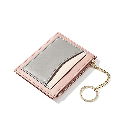 AQQWWER Geldbörsen für Damen Slim Damen Kleine Brieftasche Damen Short Leder Kreditkarten Clip Reißverschluss Brieftasche Damen Münze Geldbörse Patchwork Tasche (Color : Pink) von AQQWWER