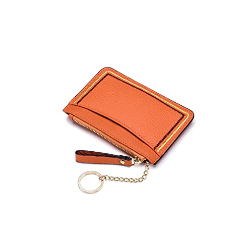 AQQWWER Geldbörsen für Damen Tragbarer echtes Leder-Münz-Geldbörsengeschäft ICH WÜRDE Kartenkreditabzeichenhalter Brieftasche Schlüsselanhänger Buskarten Abdeckung Halter Tasche (Color : Orange) von AQQWWER