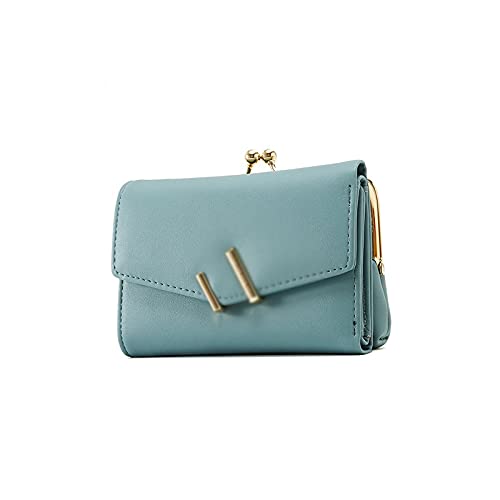 AQQWWER Geldbörsen für Damen Trifold Kleine Brieftasche Frauen Weiche Leder Geldbörsen Weibliche Brieftaschen Kartenhalter Reißverschluss Münze Tasche Damen Kupplung Geldbörse (Color : Blue) von AQQWWER