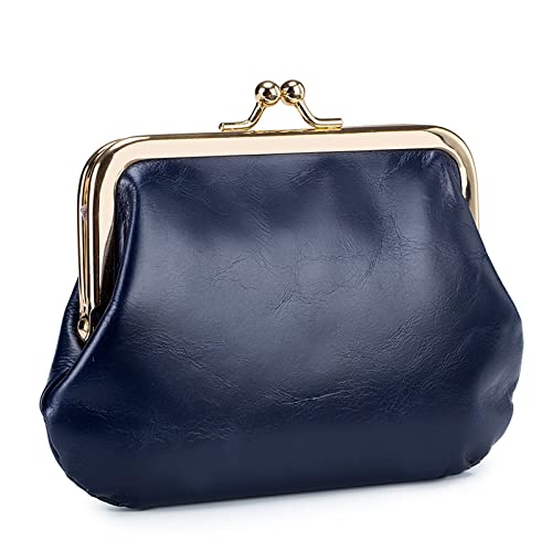 AQQWWER Geldbörsen für Damen Vintage Women Cowhide Wallets Female Genuine Leather Purses Portable Large Capacity Money Bag Small Coin Purse Card Holders (Color : Dark Blue) von AQQWWER