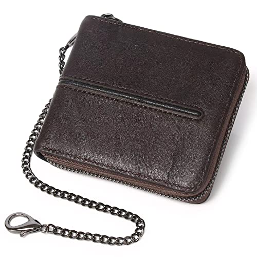 AQQWWER Geldbörsen für Damen Wallet Genuine Leather Purse Male Short Wallet with Chain and Coin Card Bags Cow Leather (Color : Bruin) von AQQWWER