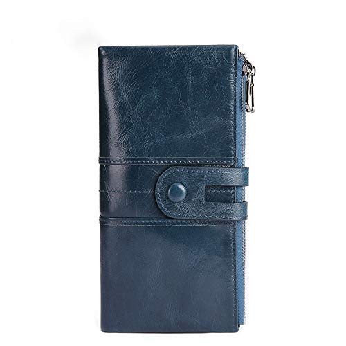 AQQWWER Geldbörsen für Damen Wallets, Damen Geldbörse, Brieftasche Magnetisch, Multi-Card-Bit-Brieftasche, Doppel-Reißverschluss Mappe (Color : Blue) von AQQWWER