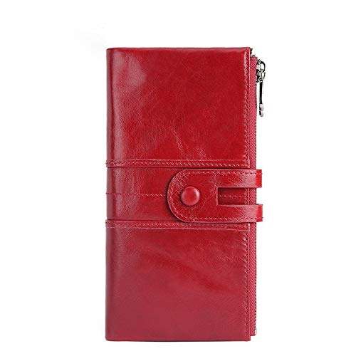 AQQWWER Geldbörsen für Damen Wallets, Damen Geldbörse, Brieftasche Magnetisch, Multi-Card-Bit-Brieftasche, Doppel-Reißverschluss Mappe (Color : Red) von AQQWWER
