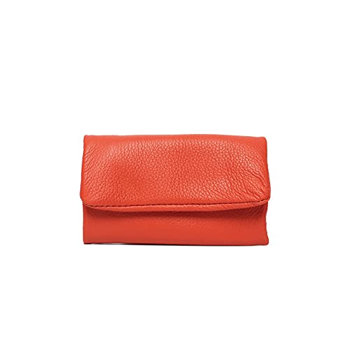 AQQWWER Geldbörsen für Damen Weiche Echtes Leder Key Case Brieftaschen Für Frauen Design Mini Kartenhalter Solide Farbe Damen Portable Münze Geldbörsen (Color : Orange) von AQQWWER