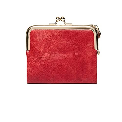 AQQWWER Geldbörsen für Damen Women Wallet Short Bifold Retro Multifunction Coin Purse with Zip and Kiss Lock Green PU Leather Female Short Purses (Color : Red) von AQQWWER