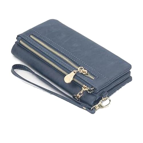 AQQWWER Geldbörsen für Damen Women Wallets Dull Polish Leather Wallet Double Zipper Day Clutch Purse Wristlet Handbags (Color : Blue) von AQQWWER