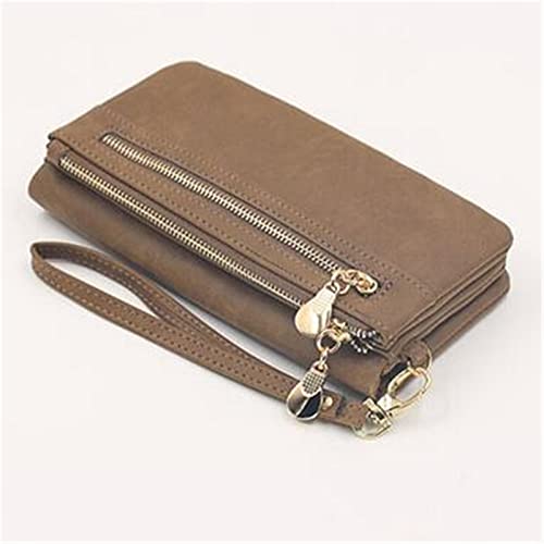 AQQWWER Geldbörsen für Damen Women Wallets Dull Polish Leather Wallet Double Zipper Day Clutch Purse Wristlet Handbags (Color : Bruin) von AQQWWER