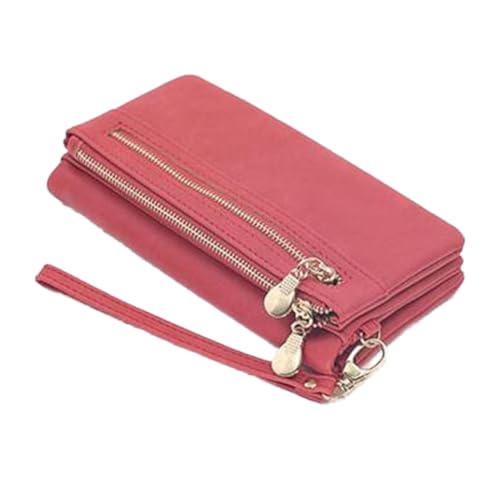 AQQWWER Geldbörsen für Damen Women Wallets Dull Polish Leather Wallet Double Zipper Day Clutch Purse Wristlet Handbags (Color : Red) von AQQWWER