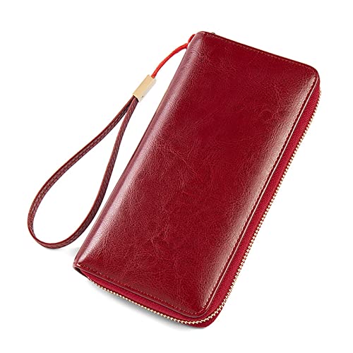 AQQWWER Geldbörsen für Damen WomenWallet Long Zipper Lady Purse Leather Clutch Wallets for Woman Cell Phone Hand Bag (Color : Wine Red Wallet) von AQQWWER