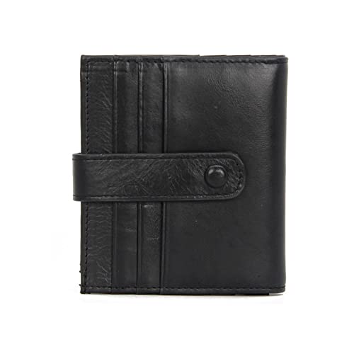AQQWWER Herren Geldbörse Kurzer erste Schicht Ölwachs Rindswaffe Brieftasche Schnalle Frauen Leder Brieftasche Geldbörse (Color : Black) von AQQWWER