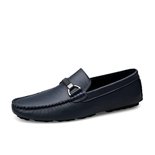 AQQWWER Herren Kleiderschuhe Men Designer Leather Casual Shoes Slip on Man Walking Flat Driving Shoes Quality Soft Male Loafers Big Size Moccasins Driving (Color : Blue, Size : 38 EU) von AQQWWER
