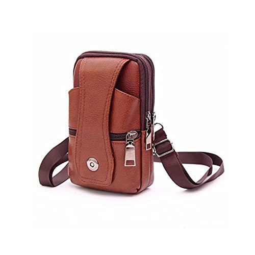 AQQWWER Hüfttasche Echtes Leder Herren Taille Taschen, kleine Handtaschen Messenger Bag, Retro erste Schicht Kuh Ledergürtel Crossbody Bags Mobile Bag (Color : Bruin) von AQQWWER