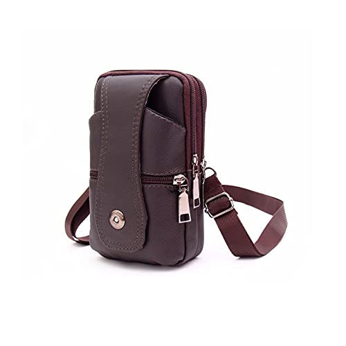 AQQWWER Hüfttasche Echtes Leder Herren Taille Taschen, kleine Handtaschen Messenger Bag, Retro erste Schicht Kuh Ledergürtel Crossbody Bags Mobile Bag (Color : Dark Brown) von AQQWWER