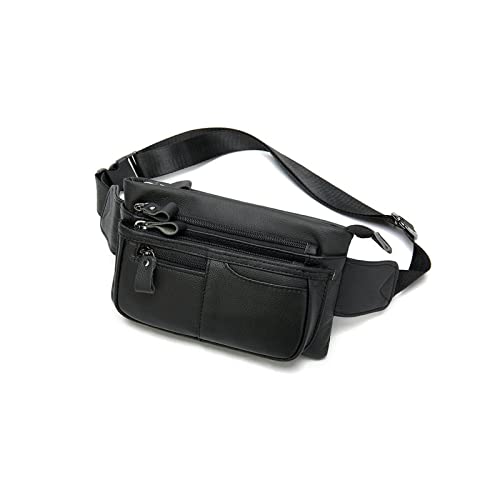 AQQWWER Hüfttasche Einfache Atmosphäre Herren Gürteltasche Leder Tasche Brieftasche Messenger Bag Multifunktionale Gürtelbeutel (Color : Black) von AQQWWER