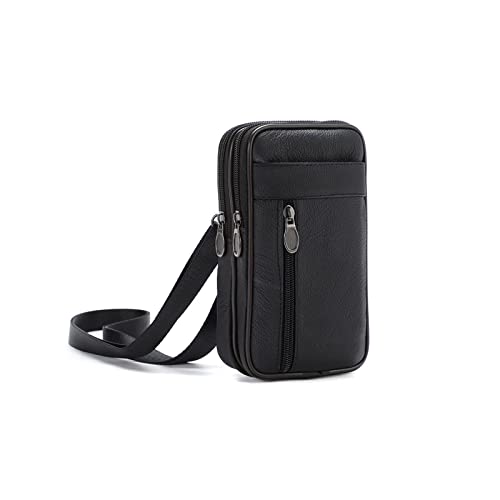 AQQWWER Hüfttasche Herren Leder Gürteltasche Handytasche Tasche Gürteltasche Schultergurtbeutel Messenger Bag (Color : Black) von AQQWWER