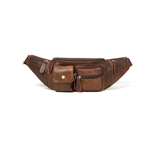 AQQWWER Hüfttasche Lässige Mode Herren Leder Brusttasche Messenger Taille Tasche Herren Handytasche Doppelseitige Aufbewahrungstasche (Color : Dark Brown) von AQQWWER