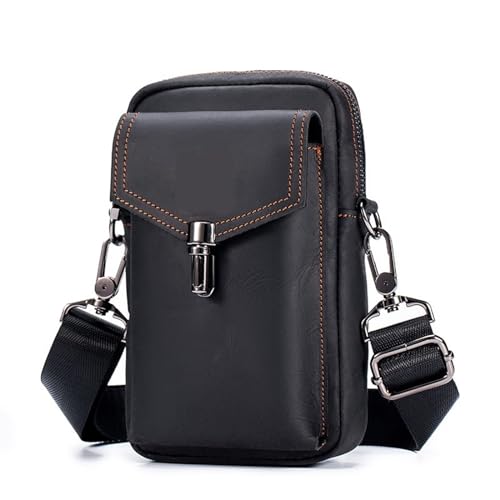 AQQWWER Hüfttasche Leather Waist Pack Phone Pouch Bags Waist Bag Men's Small Chest Shoulder Belt Bag Back Pack (Color : Black) von AQQWWER