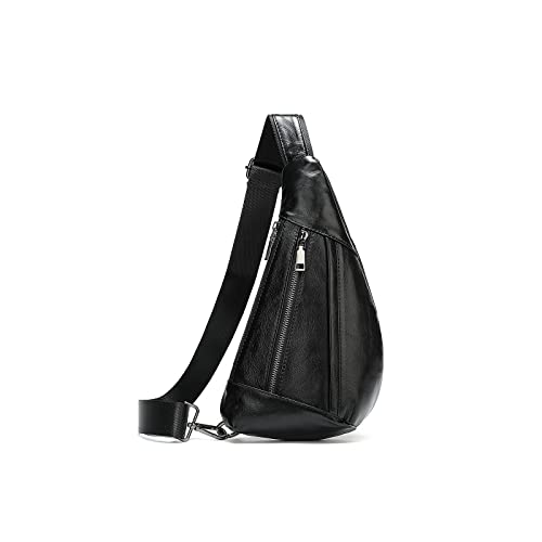AQQWWER Hüfttasche Männer Umhängetasche, Brusttasche aus Leder, Messenger Back, Gürtel, Männer Sind Tasche (Color : Black) von AQQWWER