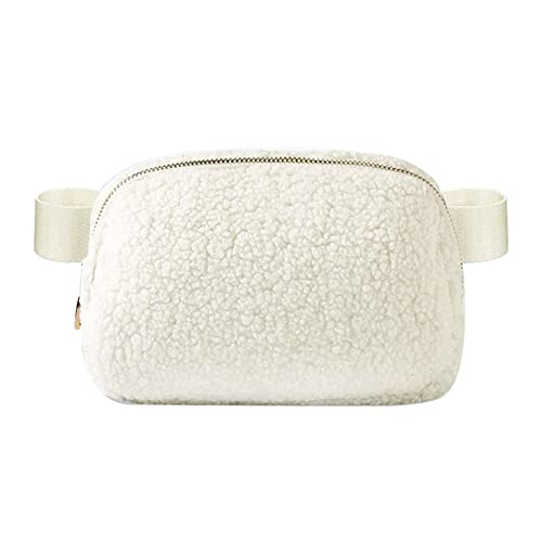 AQQWWER Hüfttasche New Sport Waist Bag for Women Ourdoor Fleece Fur Men Women Chest Bags Waist Packs Winter Bags (Color : Beige) von AQQWWER