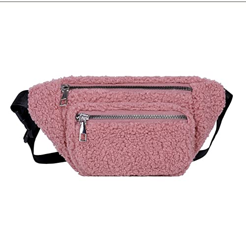 AQQWWER Hüfttasche Plüsch Damen Taille Tasche Massivfarbe Gürtel Taschen Schulter Crossbody Brusttasche Weibliche Fanny Pack Bananen Hüfte Geldbörse (Color : Pink Waist Bag) von AQQWWER