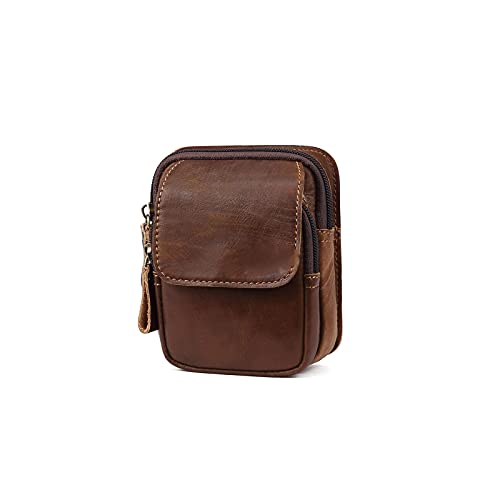 AQQWWER Hüfttasche Taillenpackungen, Herren Ledergürtel Taille Tasche Outdoor Multifunktionsmutter MINTI Bag Wear Handy Gurtbeutel Werkzeugtasche Münzbörse (Color : Smooth Brown) von AQQWWER