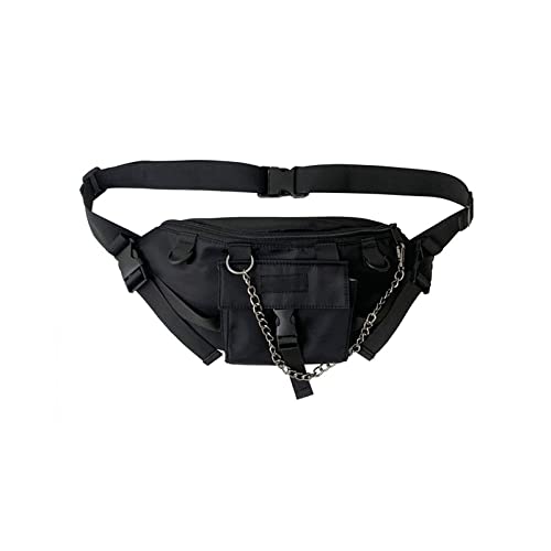 AQQWWER Hüfttasche Trendige Brusttasche Männer Straße Hip Hop Taille Tasche Nylon Kette Messenger Bag Gürteltasche (Color : Black) von AQQWWER