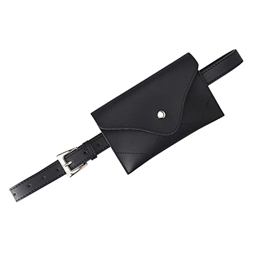 AQQWWER Hüfttasche Waist Bag PU Leather Femal Belt Phone Pouch Small Chest Pack Bags Vintage Women Belt Messenger Bags (Color : Black) von AQQWWER