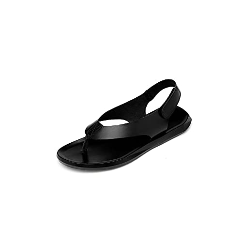 AQQWWER Sandalen Herren Sommer männer echtes leder sandalen neue design mode beiläufig schwarz schlupf auf sandalen leder flip flops mann männer flach gummi (Color : Black, Size : 45 EU) von AQQWWER
