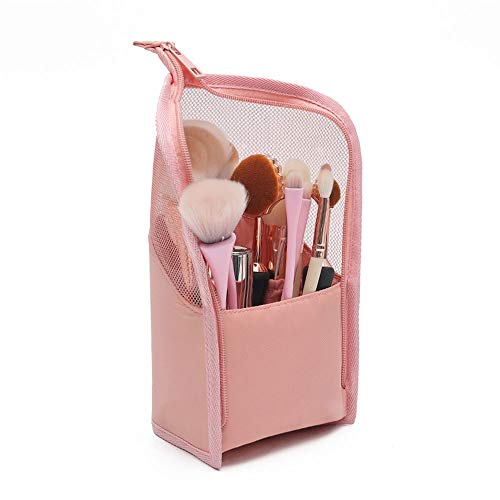 AQQWWER Schminktasche 1 stück Stand kosmetische Tasche für Frauen klare reißverschluss Make-up Tasche Reisen weibliche Make-up Pinsel Halter Organizer Toilette Tasche. (Color : Pink) von AQQWWER