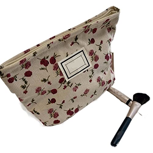 AQQWWER Schminktasche Corduroy Embroidery Cosmetic Bag Clutch Bag Large Organizer Bag Pouch Women Cute Toiletry Beauty Case von AQQWWER