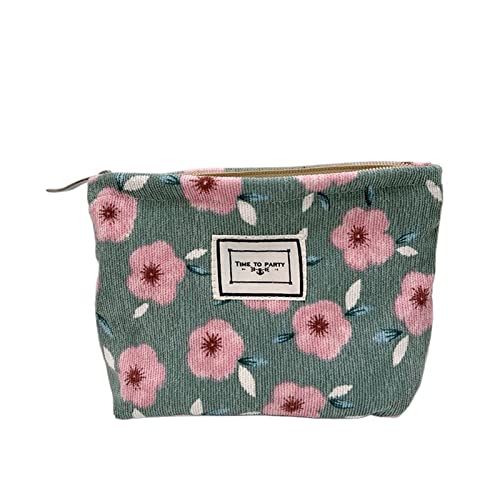 AQQWWER Schminktasche Corduroy Make Up Bag Retro Flower Print Cosmetic Bag Wash Bag Women Travel Cosmetic Pouch Beauty Storage Cosmetic Bag von AQQWWER