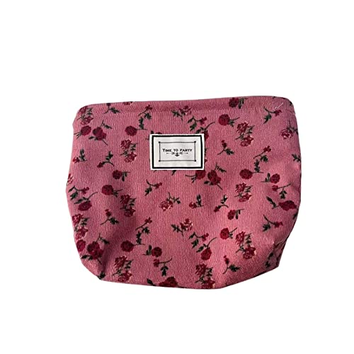 AQQWWER Schminktasche Cosmetic Bag Corduroy Make Up Bag Flower Print Cosmetic Bag Wash Bag Women Cosmetic Pouch von AQQWWER