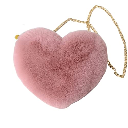 AQQWWER Schminktasche Cosmetic Bag Women Heart Shaped Handbags Crossbody Bags Wallet Purse Plush Chain Shoulder Bag Cosmetic Bag von AQQWWER