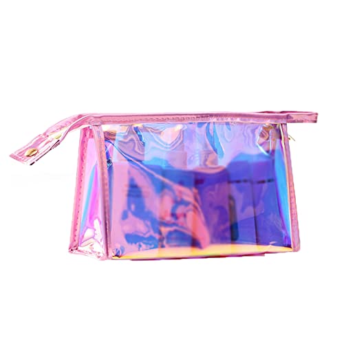 AQQWWER Schminktasche Transparent Cosmetic Pink Bag PVC Clear Makeup Bag for Women Waterproof Zipper Beauty Case Travel Toiletry Bags 1pcs (Color : Pink) von AQQWWER