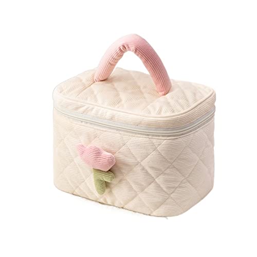 AQQWWER Schminktasche Women Tulip Flowers Pouch Large Capacity Travel Cosmetic Bag Corduroy Zipper Bags Portable Storage Cosmetic Bag von AQQWWER