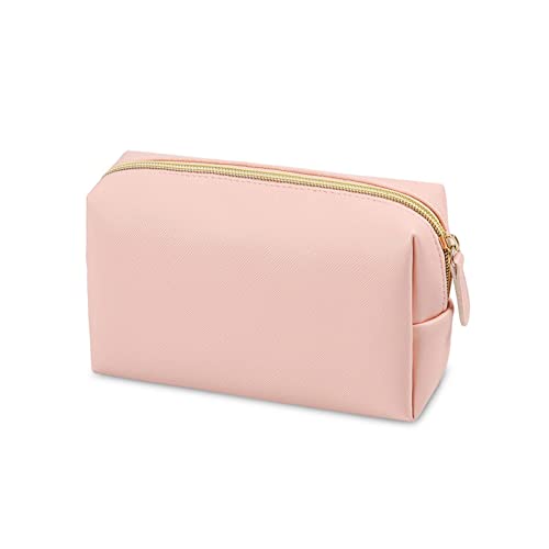 AQQWWER Schminktasche Women's Cosmetic Bag, Waterproof PU Leather Solid Color Cosmetic Bag, Travel Portable Toiletries Storage Bag Organizer Bag (Color : Pink) von AQQWWER
