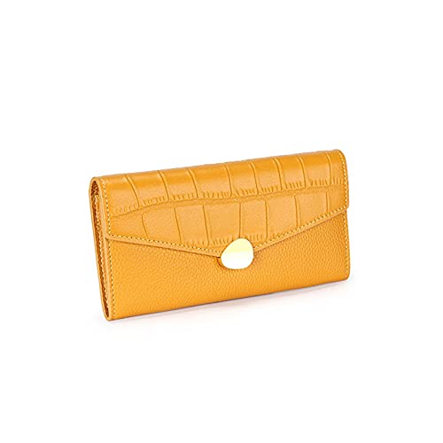 AQQWWER Umhängetaschen für Damen Echtes Leder Frauen Geldbörsen und Geldbörsen Lange Damen Brieftaschen Geldbörse Kupplung Geld Tasche (Color : Yellow) von AQQWWER