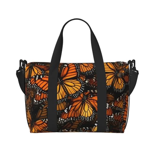 Sporttasche für Damen und Herren, Reisetasche, Wochenendtasche, Handgepäcktasche für Reisen, Schwimmen, Fitness, Workout, Sport, Welpen, Mops, Duffle Bag, Heaps of Orange Monarch Schmetterlinge von AQRJKHD