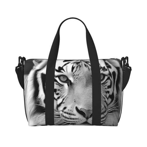 Sporttasche für Damen und Herren, Reisetasche, Wochenendtasche, Handgepäcktasche für Reisen, Schwimmen, Fitness, Workout, Sport, kreative Tiere, Löwe, Seesack, Black White Tiger, Einheitsgröße von AQRJKHD