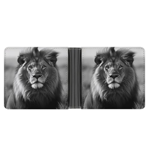 AQRJLPM Afrikanischer Löwe, Schwarz und Weiß, Geldbörse mit Geldklammer, Leder, Bifold Wallet Slim Kreditkartenhalter, Geschenk für Männer von AQRJLPM