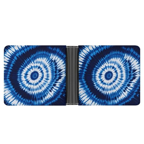 AQRJLPM Batik-Geldbörse mit Geldklammer, Leder, Bifold-Geldbörse, schmal, Kreditkartenhalter, Geschenk für Herren, Blau von AQRJLPM
