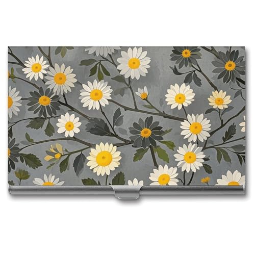 AQRJLPM Baumzweig Gelb und Weiß Blumenmuster Visitenkartenetui Visitenkartenetui Tasche Kartenhalter Metall Slim Namenskartenhalter Professionelle Multi Wallet Kreditkarte ID Hülle für Männer Frauen, von AQRJLPM